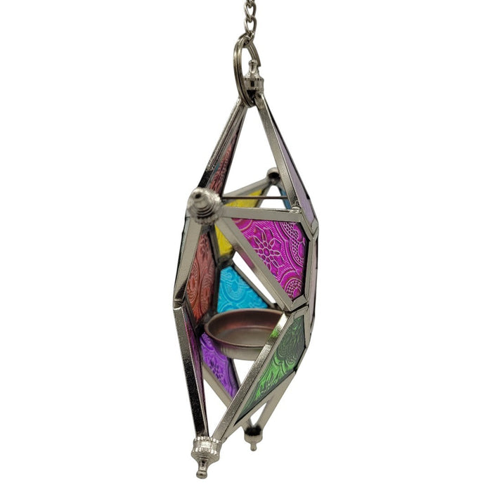 The Window, Milford Haven multi-coloured glass and iron star-shaped hanging tea light lantern