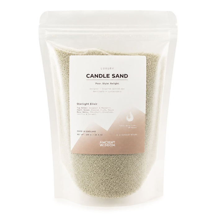 The Window, Milford Haven Starlight Elixir white fragranced candle sand in a 300g refillable pouch with four wicks.