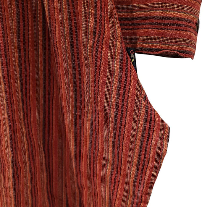 The Window, Milford Haven red and orange striped cotton shirt dress with roll-up sleeve detail.