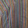 The Window, Milford Haven blue and purple striped cotton tunic dress fabric with shimmering gold lurex thread detail.