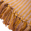 The Window, Milford Haven recycled cotton striped throw in pale pink and mustard with decorative tasselled fringe.