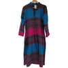 The Window, Milford Haven tapestry style maxi shirt dress in turquoise and pink viscose with a collarless design.