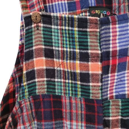 The Window, Milford Haven Gringo Fairtrade brushed cotton pinafore dress in a colourful multi-check tartan pattern.