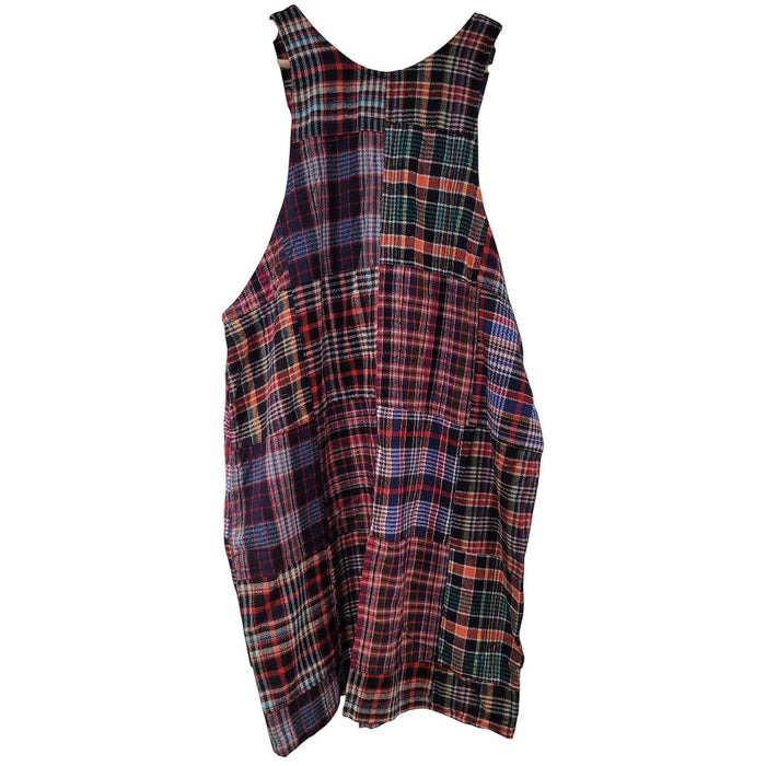 The Window, Milford Haven knee-length pinafore dress in brushed cotton with a colourful multi-check tartan pattern.