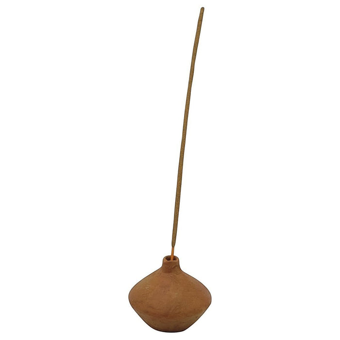 The Window, Milford Haven handmade terracotta round incense stick holder with a single incense stick inserted.