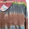 The Window, Milford Haven tie-dyed cotton long-sleeved midi dress in pink, green, and brown with a V-neckline.