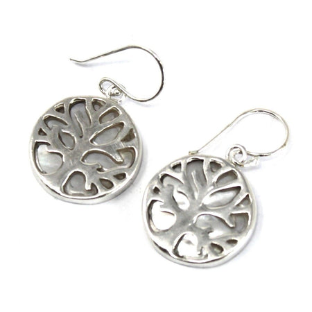 The Window, Milford Haven sterling silver Tree of Life earrings with iridescent mother-of-pearl inlay on hooks.