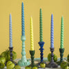 The Window, Milford Haven set of six twisted dinner candles in coastal colours made from sustainable stearin wax.