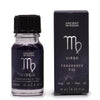 The Window, Milford Haven Virgo zodiac fragrance oil in a dark bottle with bio glitter next to its matching box.