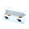 The Window, Milford Haven white-washed mango wood incense box with two brass cone holders and black elephant motifs.