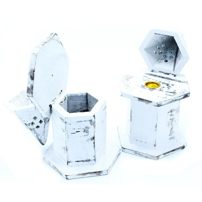 The Window, Milford Haven white-washed mango wood incense holders in a rustic pyramid house design