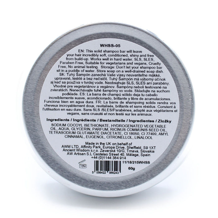 The Window, Milford Haven Wild Hare Cherry Bonbon solid shampoo 60g tin base with ingredient and usage information.