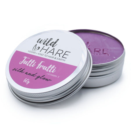 The Window, Milford Haven Wild Hare Tutti Frutti solid shampoo bar in a round metal travel tin with purple soap