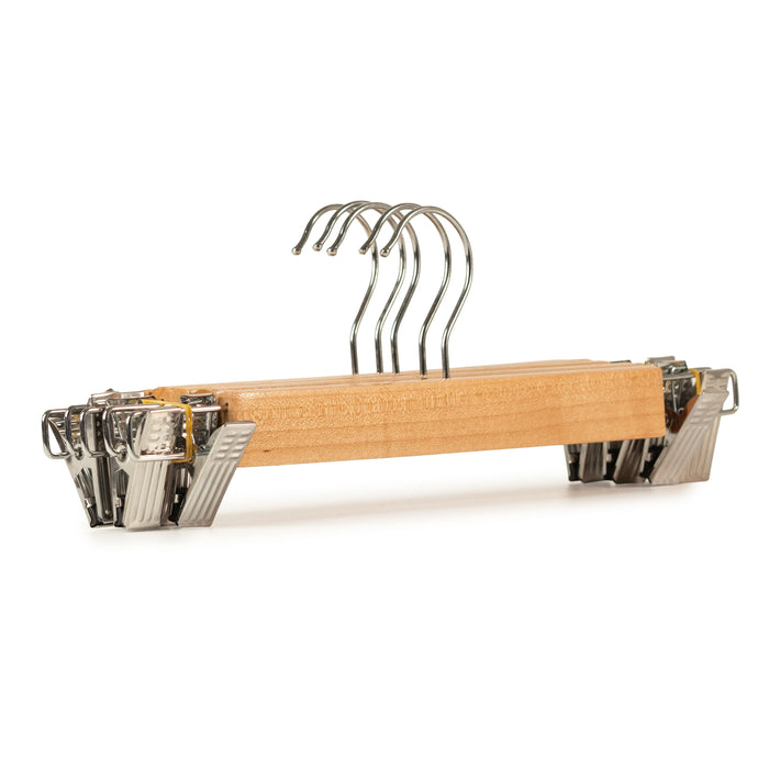 The Window, Milford Haven set of five 33cm wooden trouser hangers with adjustable metal clips for skirts and shorts.