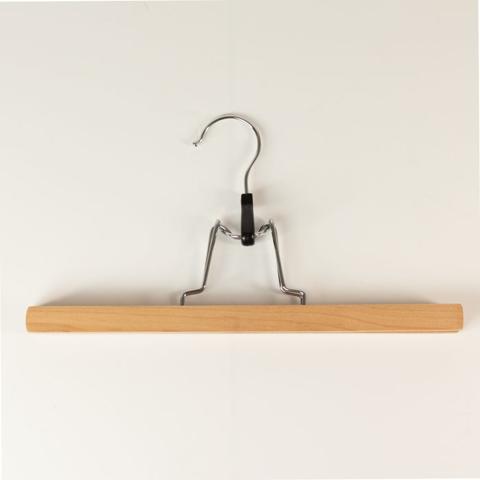 The Window, Milford Haven wooden grip bar hanger for trousers and scarves with a sturdy metal hook and clamping bars.