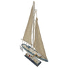 The Window, Milford Haven small wooden sailing boat ornament with fabric sails and nautical details.