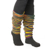 The Window, Milford Haven hand-knitted wool leg-warmers in multi-coloured lightning pattern with fleece-lined cuffs.