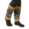 The Window, Milford Haven hand-knitted wool leg-warmers in Cosmos and Highland patterns with fleece-lined cuffs.