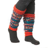The Window, Milford Haven hand-knitted wool leg-warmers in cosmos and spice multi-coloured Fair Trade pattern