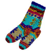 The Window, Milford Haven hand-knitted wool lounge socks with a colourful geometric pattern and soft fleece lining.