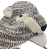 The Window, Milford Haven handmade wool wolf hat in grey and cream with fleece lining and ear flaps