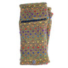 The Window, Milford Haven gold heather wool wrist-warmers with rainbow tick pattern and functional zip pocket