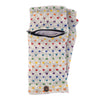 The Window, Milford Haven pale grey wool wrist-warmers featuring a rainbow tick pattern and a functional zip pocket.
