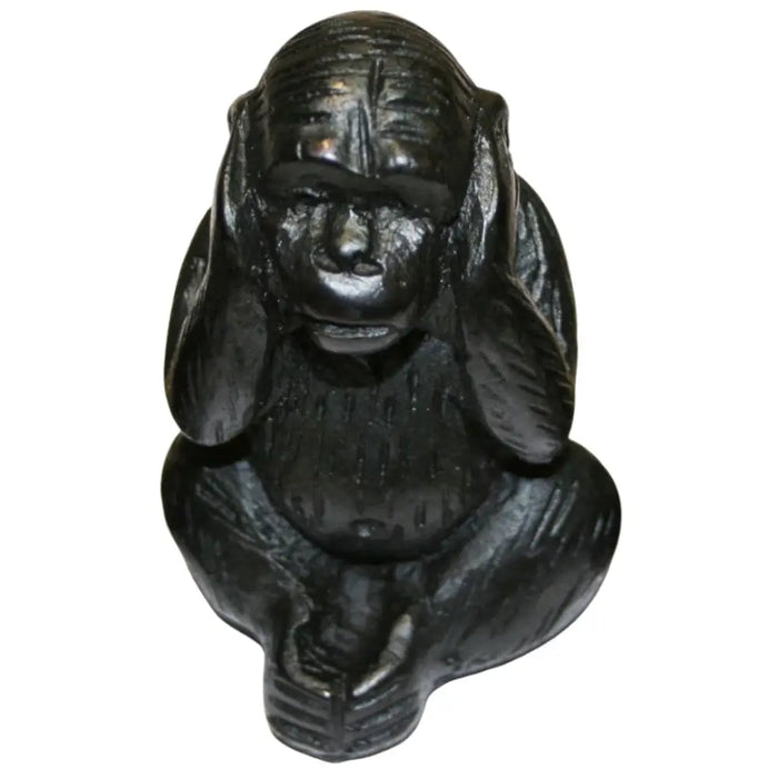 Black cast iron statue of a monkey covering its ears from the three wise monkeys set of figures home decor