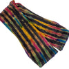 Vibrant tie-dye velvet handwarmer gloves with bold black yellow pink blue and green stripes for adults
