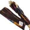 Brown velvet handwarmer gloves with fingerless design vibrant abstract rainbow stripes and yellow stitching