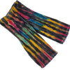 Tie-dye velvet handwarmer gloves in bold yellow pink blue and green stripes on a dark velvet base