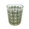 Clear glass tealight holder with intricate green tiled pattern etched on surface from tiled pattern tealight holders set