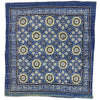 Traditional blue kantha cushion cover with yellow and black floral patterns and decorative stitching on a standard cushion