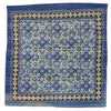 Blue square kantha cushion cover with intricate cream black and navy geometric and floral patterns for standard cushions