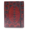 Red leather vegetable tanned leather notebook with embossed floral pattern and chakra mandala strap medium size