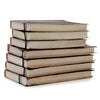 Stack of seven medium brown vegetable tanned leather notebooks with black elastic straps for palmistry notes