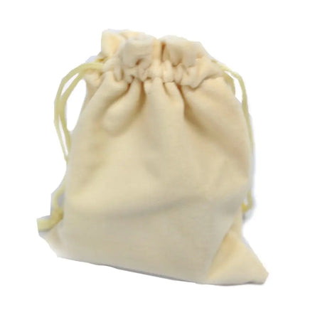 Velvet pouch ivory 10x12cm cream cotton drawstring bag with soft textured fabric and light yellow cords