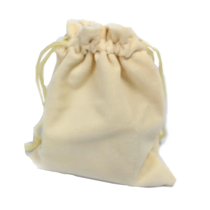Velvet pouch ivory 10x12cm cream cotton drawstring bag with soft textured fabric and light yellow cords