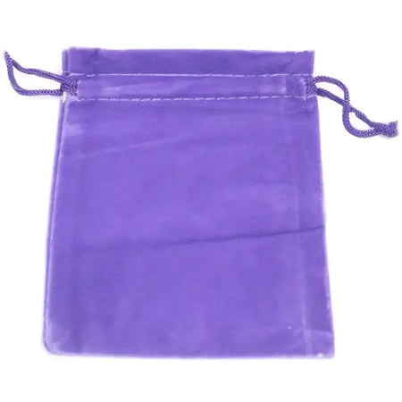 A soft lavender velvet pouch with drawstring closure and neatly stitched edges measuring 10x12cm