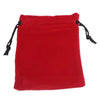 Red velvet pouch with black drawstring cord ties in 10x12cm size made of soft velvet material