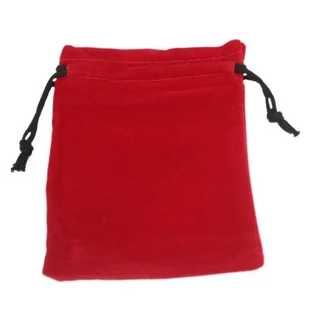 Red velvet pouch with black drawstring cord ties in 10x12cm size made of soft velvet material