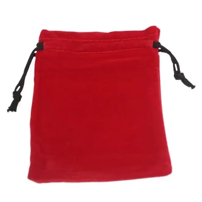 Red velvet pouch with black drawstring cord ties in 10x12cm size made of soft velvet material