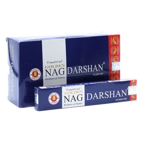 Blue and red packaged vijayshree golden nag darshan incense sticks made of natural aromatic materials in 15g packs