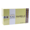 Vijayshree golden nag vanilla masala incense sticks in a light green box with white and purple paisley borders