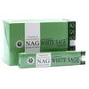 Green cardboard box of vijayshree golden nag white sage incense sticks 15g with california white sage scent