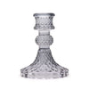 Clear crystal vintage dinner candle holder with diamond-cut patterns and fluted base for candles in midnight grey