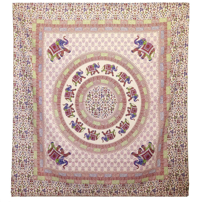 Wandbehang / Überwurf - Elefanten-Mandala, Lila/Blau auf Creme