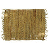 Natural woven water hyacinth placemat in beige with a rustic textured pattern and frayed edges made from dried reeds