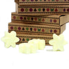 Pale yellow star-shaped wax melts made from palm waxes in a box of 6 lemon harvest scent