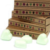 Lime green heart shaped wax melts made from palm waxes scented with mint and menthol in a box of six